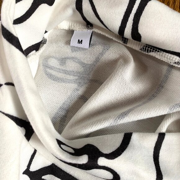 Long Sleeves Tunic Dress White with Black Line Drawing Faces Arty Whimsical - Picture 6 of 12